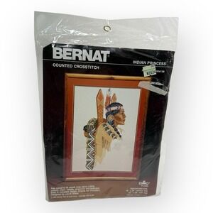 VTG NOS Bernat Counted Cross Stitch HO4136 Indian Princess Native American